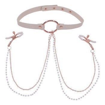 S&M Peaches 'N Creame Collar With Nipple Clamps Sportsheets